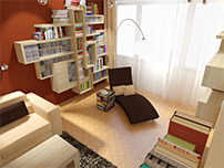 Atypická knihovna pro milovníka knih jakožto dominanta obývacího prostoru.