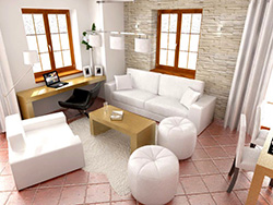 Obývací prostor splňuje zároveň požadavek majitele na vytvoření pracovního místa.